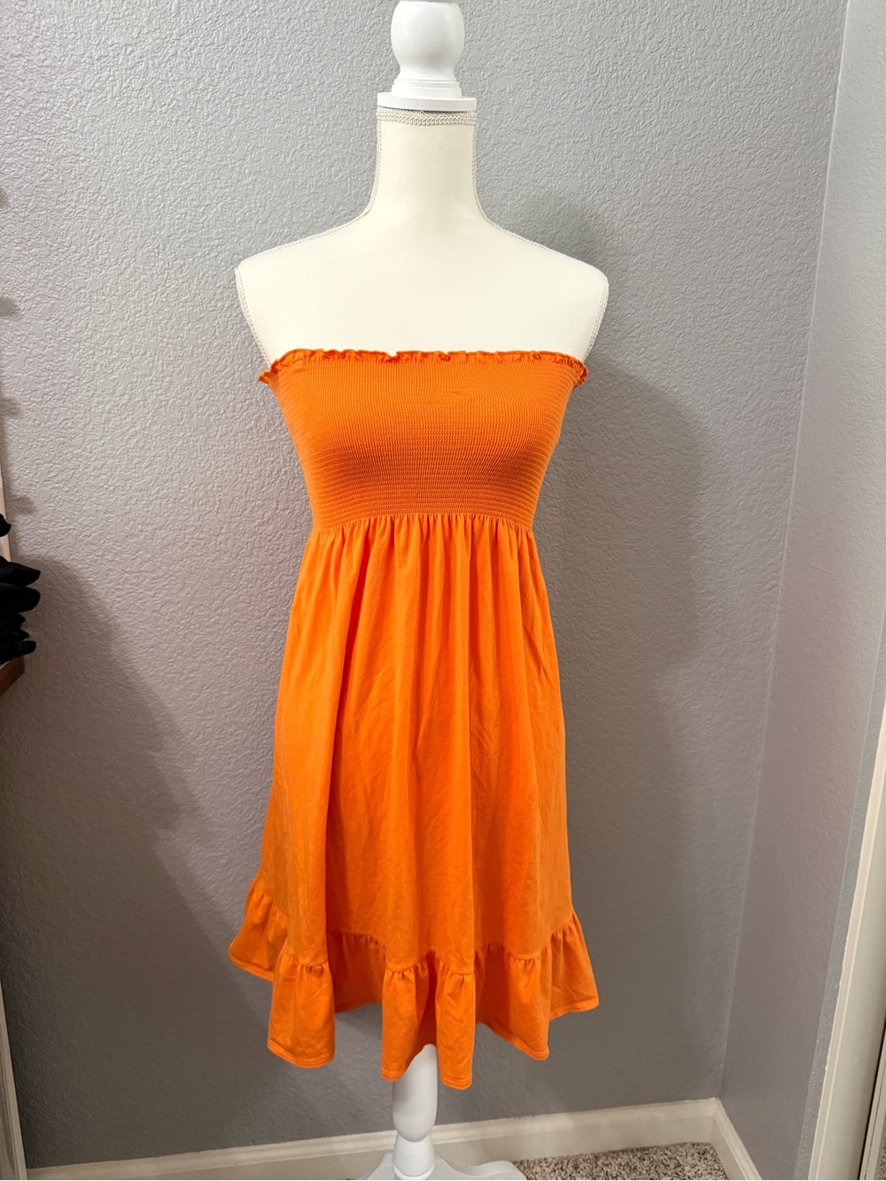LOFT Tangerine Orange Strapless Ruffle-Hem Sundress